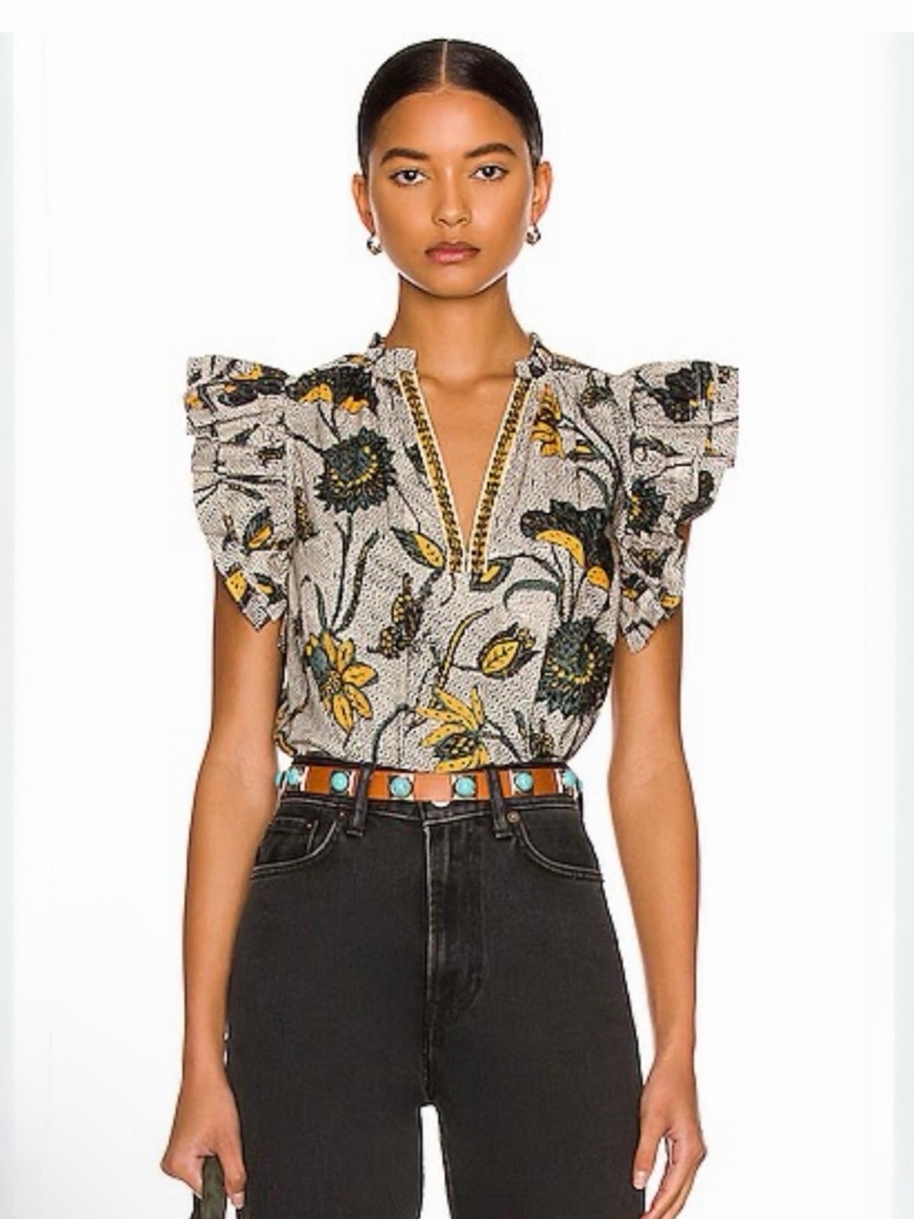 Ulla Johnson Floral Flutter Sleeve V-Neck Elena Top 6